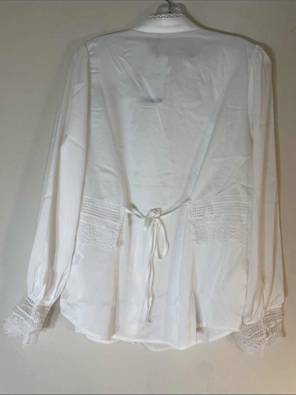 ANEWSTA White Lace-Detailed Button-Down Tie-Back Blouse. 6. NWT. - Picture 7 of 10